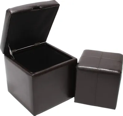 Produktbild von 2er Set Hocker Sitzwürfel Sitzhocker Aufbewahrungsbox Onex, Leder + Kunstleder, 45x44x44cm -  braun