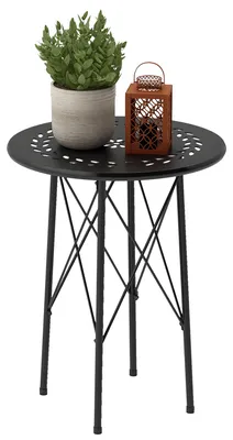 Produktbild von Outsunny Gartentisch. Runder Terrassentisch mit Blumenmuster. Stahl. Bistrotisch fš¹r drinnen und drau?en. Schwarz