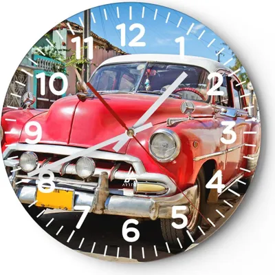 Produktbild von Wanduhr - Rund - Glasuhr - Chevrolet Auto Havanna - 40x40cm - Schleichendes Uhrwerk - Lautlos - zum Aufhängen bereit - Dekoration Modern - Wanddekoration aus Glas - C4AR40x40-2411