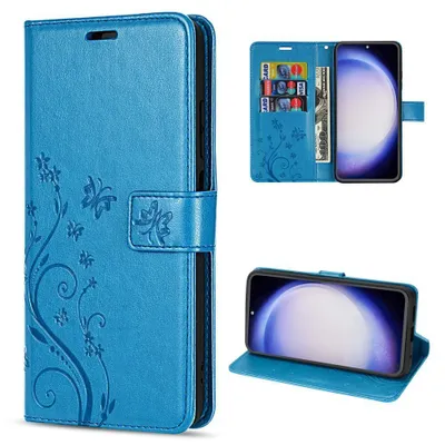 Produktbild von Klapphülle für Samsung Galaxy S23 FE (Blau) Handyhülle Kunstleder Blumendesign