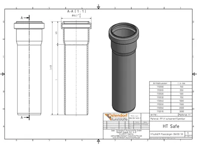Produktbild von HTsafe Rohr mit Muffe DN 50 1500 mm