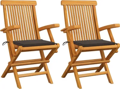Produktbild von Gartenstühle mit Taupe Kissen 2 Stk. Massivholz Teak