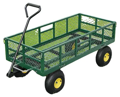 Produktbild von Gartenkipplaster, Schwerlaststahl, 400 kg Tragfähigkeit, 10" Pneumatikreifen, 111,1 cm L × 53,3 cm B × 53,3 cm H, 180° schwenkbarer Griff