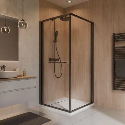 Produktbild von Schulte Schwenk-Schiebetür inkl. Seitenwand 90x90x190 cm Sunny, ESG Sicherheitsglas mit Nano-Beschichtung Fixil, Profil Mattschwarz, anschlaglos