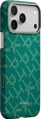Zdjęcie produktu dla Etui Pitaka do iPhone 17 Pro Max, Ultra-Slim, PitaTap™, Monogram-Gold/Green