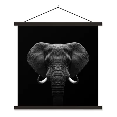 Produktbild von MuchoWow® Textilposter Tiere - Elefant - Porträt - Schwarz - Weiß 40x40 cm mit schwarzem Rahmen - Fotos