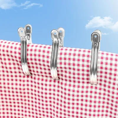 Image de 6 pinces en acier inoxydable pour serviettes de plage, grandes pinces à linge pour chaises longues, grandes épingles