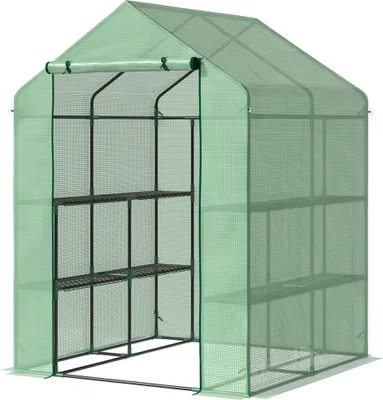 Produktbild von Begehbares Tomatengewächshaus mit 8 Regalebenen, 143x138x195cm, Grün, Stahl-PE