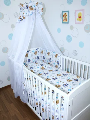 Produktbild von Primawela Baby Bettset - 6 teiliges Set mit Chiffon Himmel Bettwäsche Nestchen 11. Waldtiere