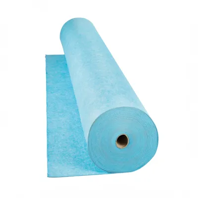 A roll of blue non-woven fabric is shown against a white background.