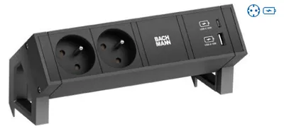 Image de Bachmann DESK2 2xCEE7/3 1xUSB 902.962 A&C 22W 0,2m GST18 RAL9005 1 (902.962)