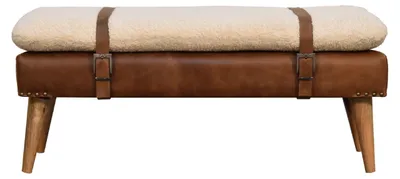 Produktbild von Artisan Furniture Massivholz-Bank mit Bouclé- und Büffellederbezug