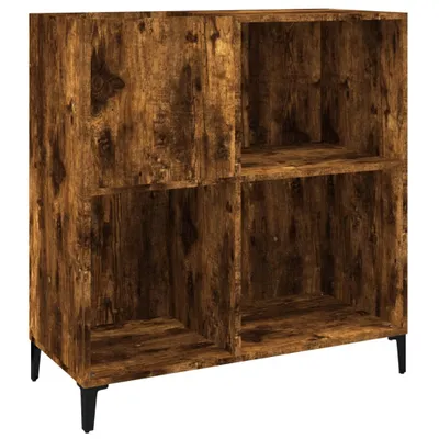 A four-cube storage unit with a wood-grain finish and black legs, shown against a white background.
