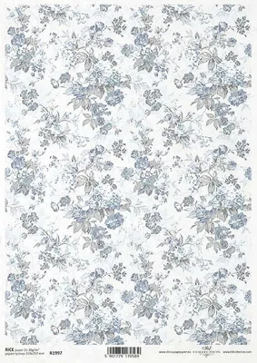 Produktbild von ITD Reispapier Decoupage Bastelpapier, R1997 Tapetenmotiv, Blumen in Blautönen