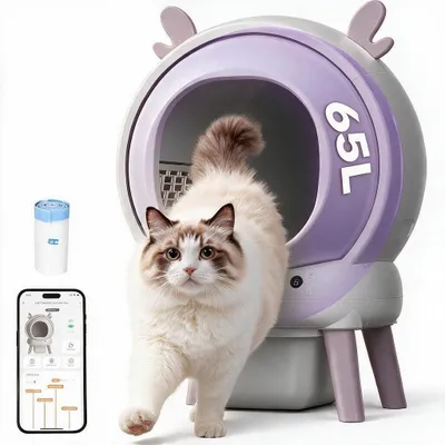 Produktbild von Katzentoilette Selbstreinigende XXL Katzenklo mit App-Steuerung, für mehrere Katzen, 9-fach Anti-Klemm-Sensoren, geruchsarm, leise, Weiß