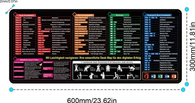 Produktbild von STILVORA Mauspads, Gaming & Office Mauspad 300*600*2mm, Rutschfeste Schreibtischunterlage mit Excel Shortcuts, ideal für Büro, Homeoffice und Gaming, groß & komfortabel