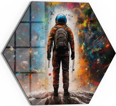 Produktbild von DEQORI Magnettafel Glas 55x48 cm 6-eckig 'Weltraumodyssee' beschreibbar Whiteboard Küche