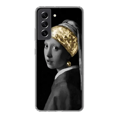 Produktbild von MuchoWow® Handyhülle Schutzhülle Hülle für Samsung Galaxy S21 FE Mädchen mit einem Perlenohrring - Vermeer - Gold Silikon Softcase Handy Hülle - Mobiltelefonhülle