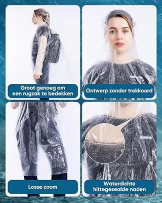 Produktbild von Famanu Regenponcho Set 50 Stück – Transparente wasserdichte Regenbekleidung