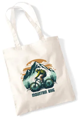 Produktbild von Huuraa Jutebeutel Mountain Bike Berge 10 Liter Natural Baumwolle Tasche Geschenkidee