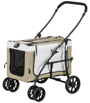 Obrázok produktu pre Skladací psí vozík pre psov a mačky | Farba: Hnedá | Rozmery: 58x81x97,5 cm