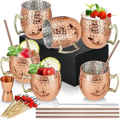 Produktbild von Famanu Kupferbecher Set - 6 Stück - 540 ml - Kupfer