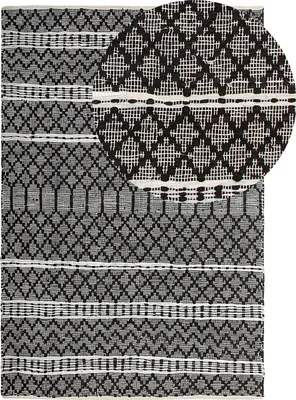 Zdjęcie produktu dla BELIANI Dywan dywanik mata beżowy z czarnym 140 x 200 cm nowoczesny skórzany z bawełną sypialnia salon przedpokój