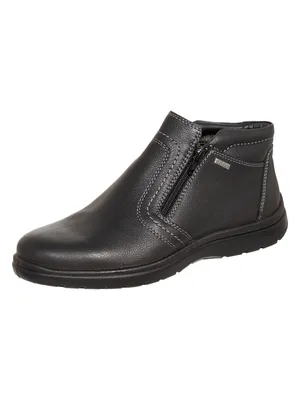 A black leather boot with a zipper on a white background.