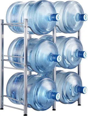 Produktbild von 3-stufiger Wasserflaschenhalter, doppelreihiges Wasserflaschenregal für 6 Flaschen, silberfarben