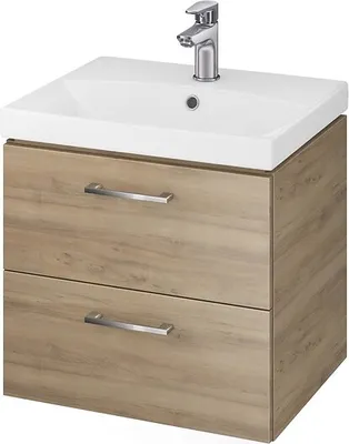 Productafbeelding van BADLAND Badmeubelset: Badkamerkast met keramisch wastafelblad, 2 lades, model LARA CITY 50, notenhoutkleur