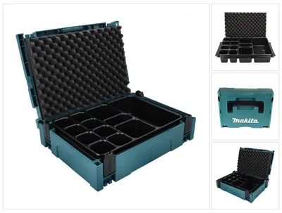 Obrázek produktu pro Makita Makpac 1 + univerzální vložka s 12 zásobníky ( P-83674 ) pro malé díly