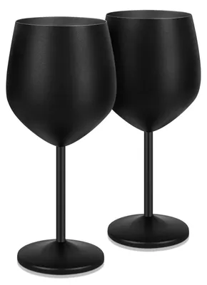 Immagine prodotto di Bicchiere da vino da 550 ml - In acciaio inossidabile infrangibile - Set da 2 - Elegante bicchiere a calice - Nero opaco - Ideale per feste - Bicchiere per bevande