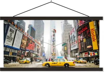 Produktbild von MuchoWow® Textilposter New York - Taxi - Architektur 120x60 cm mit schwarzem Rahmen - Dekoration Schlafzimmer