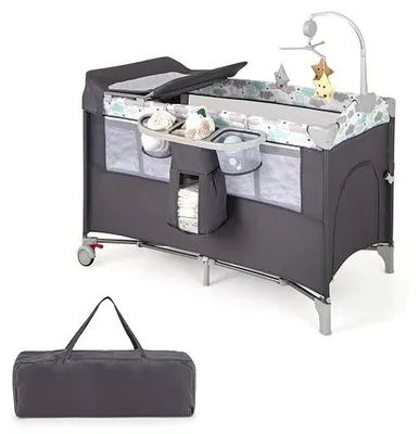 Imagen del producto de Silecomplaza, cuna plegable 5 en 1, cuna de viaje con colchón (gris)