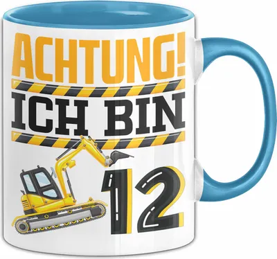 Produktbild von 12. Geburtstag Geschenk Tasse Becher Jungs Baustelle Geburtstagsgeschenk Achtung Ich Bin 12 (Blau)