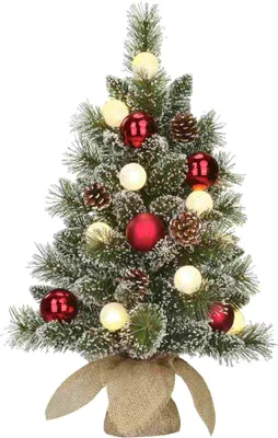 Produktbild von Black Box Trees Kaprun Künstlicher Weihnachtsbaum in Jute – Christmas Tree H60 x Ø39 cm – Schnee und Dekoration – Grün, Rot, Frosted