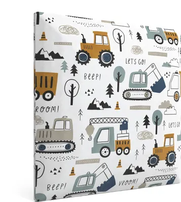 Produktbild von Muralo Gepolstertes Wandpaneel mit Aufdruck für Kinder POLSTERPANEEL 30x30 Wandpolster Bagger Traktoren Skandinavischer Stil Wanddeko für Kinderzimmer