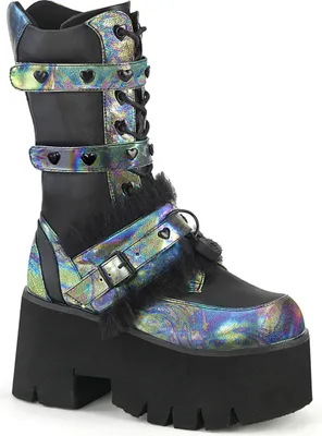 Produktbild von DemoniaCult ASHES-120 Mid Calf Stiefel Schwarz Vegan - Grün - Multi EU 40