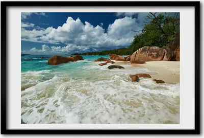 Produktbild von Bild 60x40 MDF-Rahmen, Wandkunst Strand Seychellen