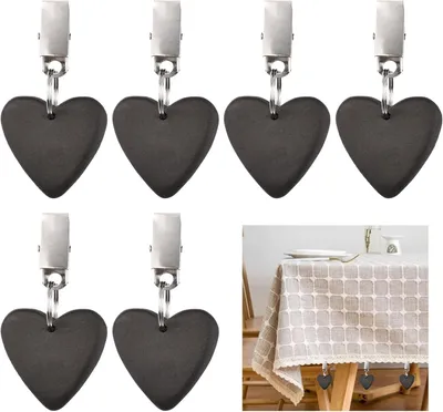 Produktbild von – 6 graue, herzförmige Gewichte – Edelstahlclips – Picknick-/Familiendekoration – weiche/stabile Form