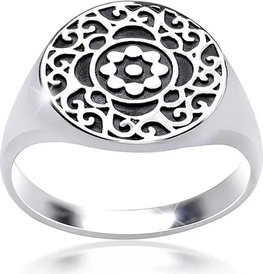 Produktbild von MATERIA Damen Ring Siegelring Blüte floral 925 Silber antik breit e Fertigung #SR-119