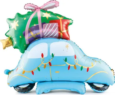 Produktbild von Folienballon Weihnachtsauto 90x72cm stehend mit Luftfüllung - Blau