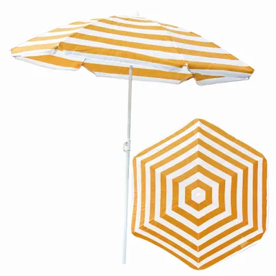 Produktbild von Sonnenschirm für den Garten Material TNT-Vlies / Stahl Farbe gelb -Weiss Streifen D 135 cm H 150 cm touristisch Strand leicht zusammenklappbar bremsfunktion Modern Funktionell