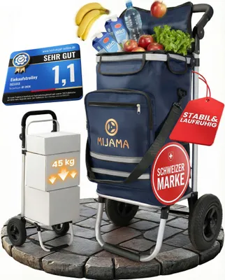 Produktbild von Einkaufstrolley klappbar mit Lufträdern 45 kg – Einkaufswagen faltbar wasserabweisend mit Kühlfach – Einkaufshilfe mit Metallhaken & großem Stauraum