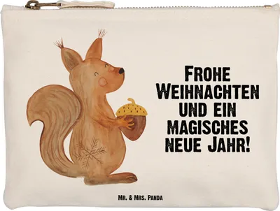 Produktbild von Mr. & Mrs. Panda Kosmetiktasche Eichhörnchen Weihnachten Größe M - Weiß - Geschenk, Vogel, Frohe, kosmetiktäschchen, Weihnachtsgruß, Mäppchen, Pouch, Kulturbeutel, Etui