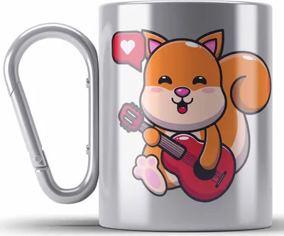 Produktbild von Trendation - Eichhörnchen Edelstahl Tasse Karabiner Geschenk Grafik für Eichhörnchen Liebhaber Geschenkidee Lustige Edelstahl Tasse Karabiner (Silber)