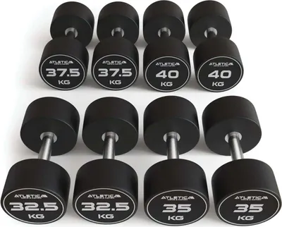 Produktbild von ATLETICA Polyurethan Rundhantel Set | 32,5 kg - 40 kg | Premium Design | Extrem robustes Kurzhantel Set | Geruchsfrei | Gerader Griff mit Hartchrom
