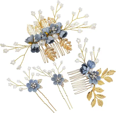Produktbild von Blumen-Haarkämme und Haarnadeln mit Strasssteinen und Perlen für Damen, Hochzeits-Haaraccessoires und Braut-Haarschmuck zum Zurückstecken der Haare