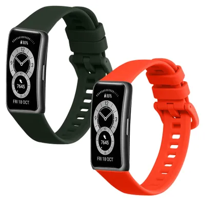 Produktbild von kwmobile 2x Uhrenarmband für Huawei Band 10 / 9 / 8 Armband - Fitnesstracker Band Set aus TPU Silikon - Ersatzarmband Smartwatch - Dunkelgrün Orange