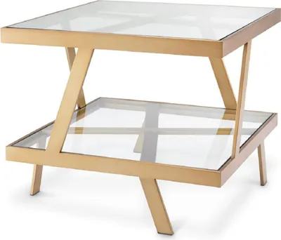 Produktbild von Casa Padrino Luxus Beistelltisch Messing 60 x 60 x H. 50,5 cm - Quadratischer Edelstahl Tisch mit Glasplatten - Wohnzimmer Möbel - Luxus Möbel - Luxus Qualität
